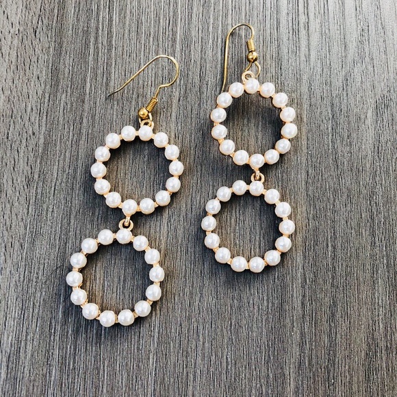Jewelry - Pearl Double Hoop Dangle Earrings